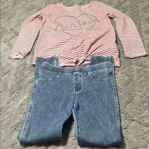 H & M Blue Jean Leggings with Long Sleeve Tee
